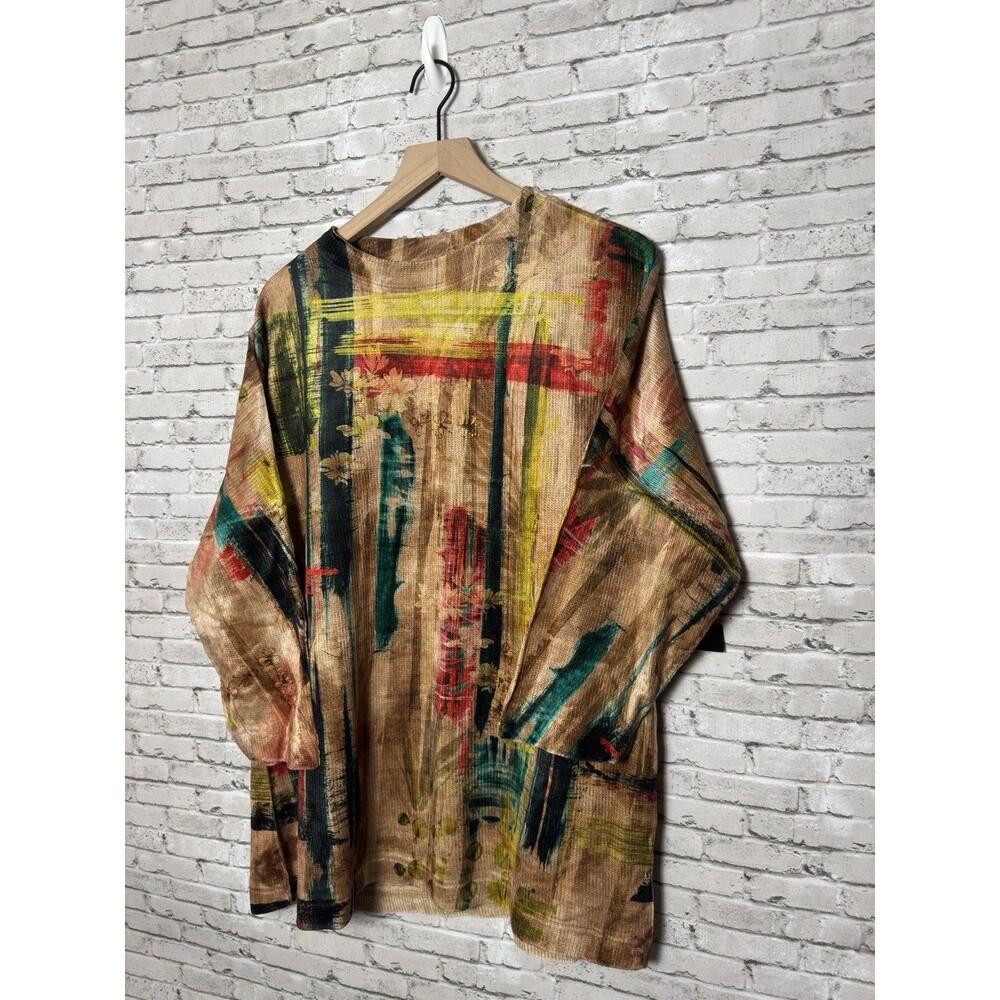 Ali Miles Round Neck Tunic Top L Multicolor Chenille Knit Floral Abstract NWT - Picture 3 of 7